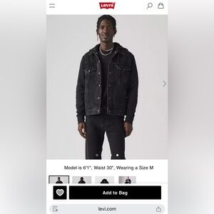 3XLT Mens Levi's Hooded Black Denim Trucker Jacket Vintage Fit